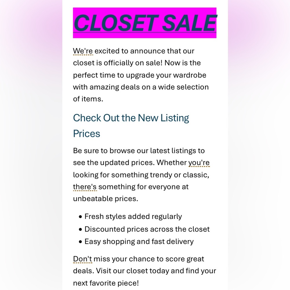 Closet Sale Announcement